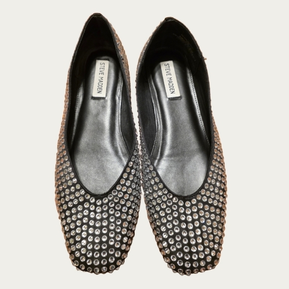 Steve Madden DELPHINE Black and Silver Studded Flats, SZ 10 - Picture 3 of 10